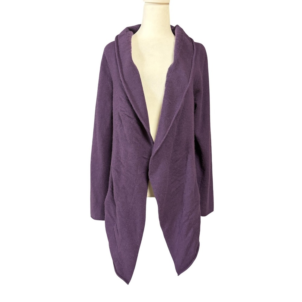 Kenar Cardigan Sweater Womens Medium‎ Purple 100% Cashmere Open Front Draped Hem